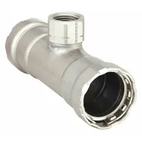 VIEGA MEGAPRESS Crimp Tee Fitting: 1 1/2 in Pipe x 1 1/2 in Pipe x 1/2 in Pipe Size, Steel, EPDM (MPN 25435)