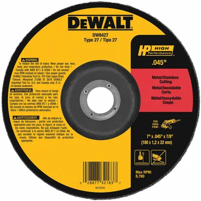 DEWALT Depressed Center Cut-Off Wheel: Type 27, 7" x 0.045" x 7/8", Aluminum Oxide - General Purpose Cut-Off Wheels for Carbon & Stainless Steel