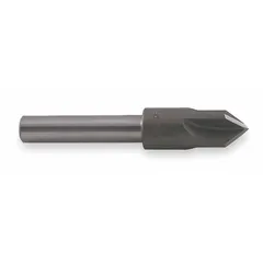 This KEO countersink features four flutes and an 82° included angle, with a 1/2 in body diameter. It is constructed from cobalt steel with a TiN coating for wear resistance. Designed for deburring and countersinking holes in metal, it creates a smooth seat for flat-head screws and is suitable for use in drill presses and CNC machines.
