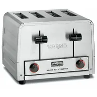 Four-slot pop-up toaster with stainless steel construction. Rated at 2,200 W and 120V AC, it produces 300 slices per hour. cETL Listed for commercial foodservice use