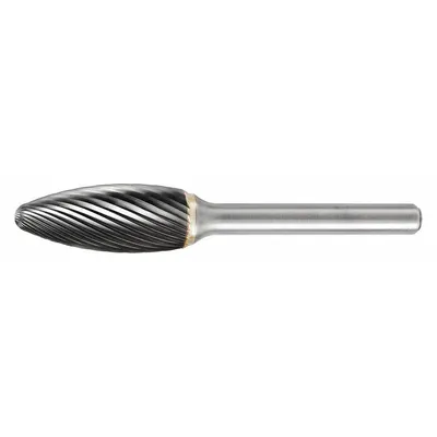 WIDIA Carbide Bur: Flame, SH-05, Single Cut, 1/2" x 1 1/4" Head - Single-Cut Flame Burs