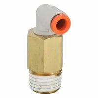 SMC Push-Fit Elbow Fitting: 3/16 in OD x 1/4 in Pipe Size, Push-to-Connect x MNPT, Brass, White (MPN KQ2W05-35AS)