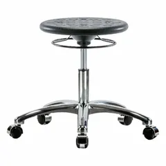 Polyurethane Lab Stool, ISO 4, Height Adjustable 16 1/4" to 21 1/2", 13" Seat, Aluminum Base, 5 Casters