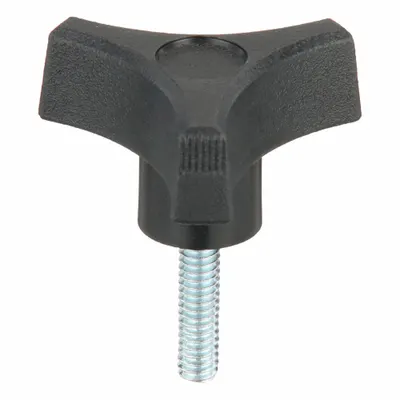 INNOVATIVE COMPONENTS Hand Knob: 3 Point, Plastic w/ Steel Thread, 1/4"-20 Thread, 2 in Dia - 3-Arm Knobs with Threaded Stud