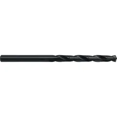 This high-speed steel aircraft-extension drill bit features a black oxide finish and a 135° split point for precise starting without walking. With a 6" overall length, it is suited for drilling in confined or hard-to-reach spaces where standard-length bits cannot access. The #4 size corresponds to a 0.2090" diameter.
