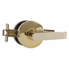 This passage lever lockset is designed for interior doors where locking is not required, such as hallways or closets. It features a Bright Brass, Clear Coated Zinc finish, an RL Rose style, and an interchangeable core. The lever is ADA compliant for accessibility, and the lockset function is ANSI F75. It is not ligature-resistant and has no visual indicator.