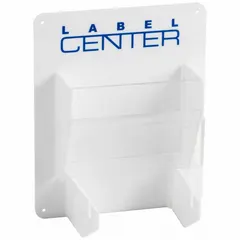 Wall-mount safety label dispenser with 11 in height and 9 in width. Designed for organizing and dispensing safety labels, signs, and tags in industrial facilities. Mounting hardware not included.