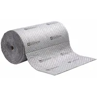 This gray polypropylene sorbent roll measures 75 ft in length and 32 in width. It is used for absorbing industrial fluid leaks, drips, and spills in workshops, manufacturing plants, and maintenance areas. The polypropylene construction handles oils, coolants, solvents, and water-based fluids