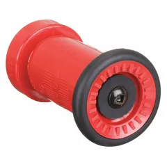 Constant-pressure (automatic) fog nozzle with a rigid NST base and plastic body. Activates by twist to deliver fog or straight-stream spray patterns. Used in firefighting and industrial fire-suppression systems for controlled flow.