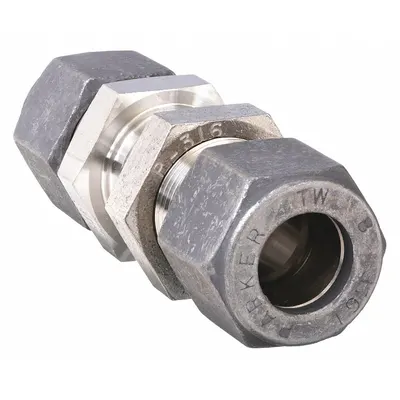 PARKER Compression Fitting Union: 1/2 in OD x 1/2 in OD Fitting Size - Single-Ferrule Stainless Steel Fittings