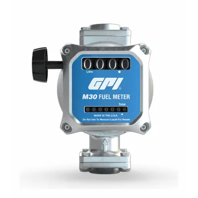 GPI Mechanical Flowmeter: Fuel Meter, B20/E15/Gasoline/Kerosene, Aluminum, 1 in FNPT - Nutating Disc Totalizers for Fuels