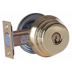 Standard cylindrical deadbolt for doors up to 1 3/8 in thick. Bright brass finish with clear coating. Includes conventional core cylinder with Schlage C keyway. ADA compliant.