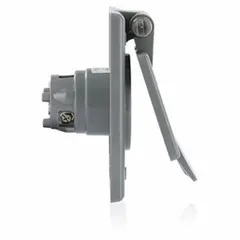 General purpose inlet for industrial power connections requiring a NEMA 5-20P configuration. Rated 125V AC, 20 A, with 2 poles and 3 blades. Gray housing. Suitable for use in manufacturing plants, workshops, and commercial facilities.