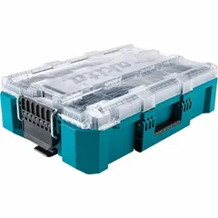 This organizer features a security bar to secure tools and accessories during transport. With a maximum load capacity of 50 lb and overall dimensions of 22 1/8 in depth by 15 1/4 in width, it is suitable for storing and organizing hand and power tools on job sites or in workshops.