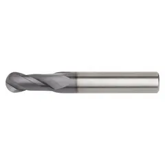 This general purpose carbide ball end mill features a TiAlN coating for heat resistance and extended tool life in ferrous materials. With a 3/8" diameter, 2 flutes, 3" length of cut, and 6" overall length, it is suited for 3D contouring, slotting, and profiling in mold and die work and general machining.