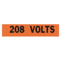 Self-stick vinyl C-label marked with legend '208 Volts'. Used for identifying 208-volt circuits on conduits or electrical equipment in industrial and commercial settings. Label height 1/2 in