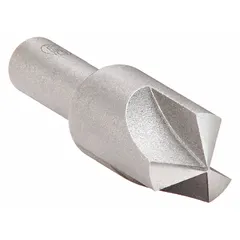 This general-purpose three-flute countersink has a 120° included angle and a 5/8 in body diameter, made from high-speed steel. It is used to create conical recesses for flat-head screws or to deburr holes in metalworking applications.