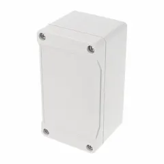 This HAMMOND fiberglass submersible enclosure measures 4 in x 2 in x 2 in with a solid screw-on cover. Rated NEMA 12/13/4/4X/6/6P, it provides protection against dust, water, and temporary submersion. Suitable for indoor and outdoor use, it does not include knockouts.