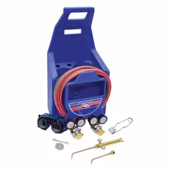 Portable outfit for light-duty brazing, welding, and heating applications using acetylene fuel. Includes a regulator with CGA 200 fuel connection. Suitable for HVAC, plumbing, and metal fabrication tasks requiring portability.