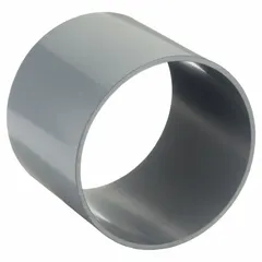 PVC duct coupler designed to connect two sections of 6-inch ductwork in ventilation, fume extraction, or dust collection systems. Features 6 5/8-inch inlet and outlet diameters with a 5 7/8-inch overall length. Provides a secure joint for low-pressure air movement applications.