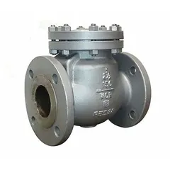 This 8-inch carbon steel inline swing check valve features a flanged x flanged connection and a steel body. It is designed for backflow prevention in piping systems, suitable for applications requiring a full-open, low-pressure-drop design.