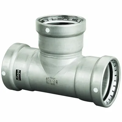 VIEGA MEGAPRESS Crimp Tee Fitting: 2 1/2 in Pipe x 2 1/2 in Pipe - Potable Water Stainless Steel Press Fittings