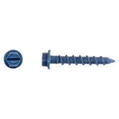 Hex-head screw anchor with drilling tip for fastening into concrete, brick, or block. Steel construction, external hex drive, removable. 3/16 in diameter, 1 1/4 in overall length. Supplied in a 5,000-pack.