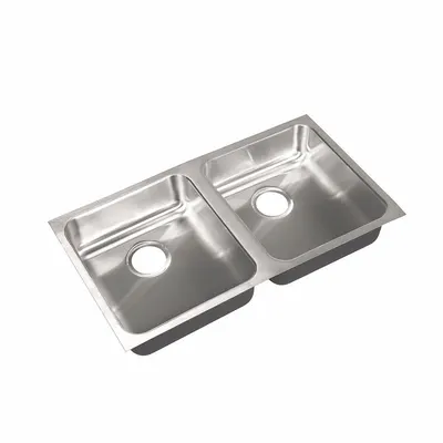 JUST MANUFACTURING Kitchen Sink: 32 in Overall Lg, 18 in Overall Wd, 5 1/2 in Bowl Dp - Two-Bowl Counter-Mounted Kitchen & Bar Sinks without Faucets