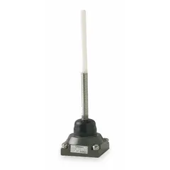 Wobble stick head with operator for OMRON D4A Series limit switches. Features a top-mounted rod actuator with maintained action. Used for position sensing in industrial automation, packaging, and material handling systems.
