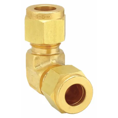 PARKER Compression Fitting Elbow: 5/8 in OD x 5/8 in OD Size, Compression x Compression - Single-Ferrule Brass Compression Fittings