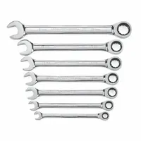 GEARWRENCH Combination Ratcheting Wrench Set: Alloy Steel, Full Polish Chrome, 7 Tools, Std, Rounded (MPN 9417)