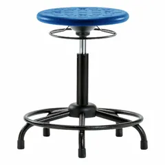 Polyurethane Lab Stool, Blue, 13 in Seat, 20 1/2 to 28 1/2 in Height, Steel Base, 5 Glides