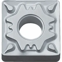 Square indexable turning insert made of Cerment for finish turning operations. Suitable for machining steel and cast iron on CNC lathes, providing four cutting edges. Used in general metalworking applications.