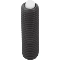 Fully-threaded gripper with a flat acetal pad for non-marring, low-friction workpiece contact. M20 thread, 50 mm thread length, 10 mm pad top diameter. Suitable for clamping and positioning in jigs and fixtures for machining, assembly, or inspection.