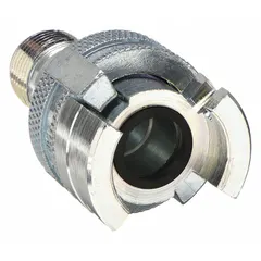 This push-to-connect air coupling body features a 1/2" -14 MNPT thread and a 1/2" hose fitting size. Constructed of steel, it is designed for use in compressed air systems to enable quick connection and disconnection of hoses and tools. The push-to-connect locking type allows one-handed operation.
