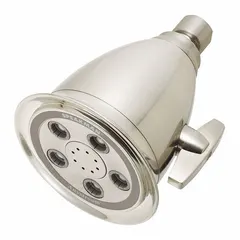 This fixed showerhead from the Hotel S-2005-HB series features a brass and plastic construction with a multi-pattern spray. It delivers a consistent flow rate of 2 gpm, suitable for commercial and high-usage bathroom environments.