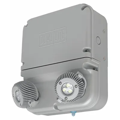 DUAL-LITE Emergency Lights: 12 W Lamp Watt, 24 W Emergency Watt, 120V AC, 2 Lamp Heads - Plastic Wet Location Emergency Lights