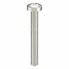 M2.5x0.45 pan head machine screw, 20 mm length, made from 316 stainless steel with plain finish. Phillips drive, #1 drive size. Supplied in a pack of 100. Suitable for fastening components in precision assemblies, electronics enclosures, and light-duty industrial equipment where corrosion resistance is required.