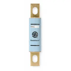 Fast-acting bolt-on fuse rated 125 A and 600 V AC, part of the Tron KAC series. Non-indicating design for overcurrent protection in industrial equipment such as motor drives, UPS systems, and power supplies requiring rapid clearing.