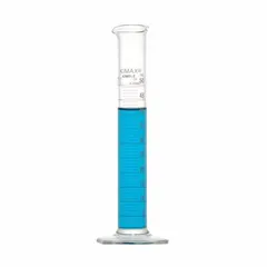 Class A glass graduated cylinder, 10 mL capacity, to deliver (TD) with 0.2 mL graduation increments. Features an enlarged funnel top. Meets ASTM E438-92 (2011) and USP Type I specifications. Used for precise liquid measurement in laboratory settings.