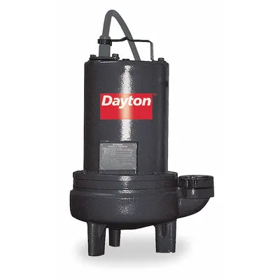 Dayton Sewage Ejector Pump: Single Phase, 2 hp, 240V AC, 200 gpm Flow Rate @ 10' of Head - General Purpose Sewage Ejector Pumps