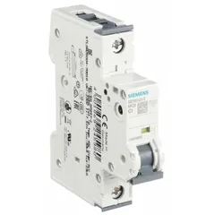 1-pole C-curve supplementary protector rated 1 A, 5kA at 230/400V AC. UL1077 listed for DIN rail mounting. Screw clamp terminals. Suitable for overload and short-circuit protection in branch circuits and control panels.