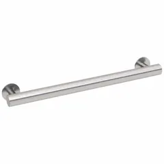 Straight wall grab bar made of satin stainless steel with antimicrobial properties. Measures 24 inches in length with a 1 1/4 inch diameter and supports up to 800 lb. Suitable for bathrooms and other areas requiring secure hand support.
