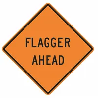 Rigid aluminum sign, 0.08 in thick, with orange finish and high-intensity prismatic retroreflective sheeting. Meets MUTCD standard W20-7D for flagger ahead warnings. Used for temporary traffic control in work zones to alert drivers of flagger conditions