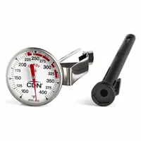 Analog thermometer with stainless steel case and shatter-resistant lens. Provides ±2 °F accuracy and is NSF certified. Includes a tool on the sheath for convenience. Suitable for candy making, deep frying, and general food temperature monitoring