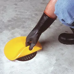 This self-sealing drain cover seal is made of polyurethane and measures 12 inches in diameter with a 3/8-inch thickness. It accommodates a maximum drain size of 6 inches in diameter. The yellow circle design provides a flexible seal for floor drains in industrial settings, helping to contain spills and block debris, odors, and gases.