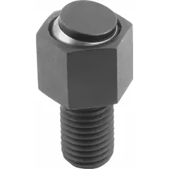 Threaded gripper with a flat steel pad for clamping, locating, or supporting workpieces in jigs, fixtures, and workholding systems. M16 thread with 80 mm thread length and 16 mm pad diameter. Rated for a maximum load of 50 kN.