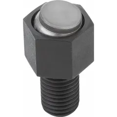 Threaded gripper with a flat stainless steel pad for clamping and positioning workpieces in jigs, fixtures, and modular setups. M12 thread with 40 mm thread length, 12 mm pad diameter, and 19 mm outer diameter. Suitable for machining, assembly, and inspection applications.