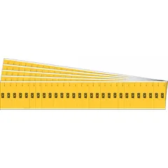 Yellow adhesive pipe markers with black legend reading 'Acid', designed for pipes with an outside diameter of 3/4 inch and smaller. Each pack contains 5 rolls of 28 markers (140 total) without directional arrows. Used for identifying pipes carrying acid in industrial piping systems.