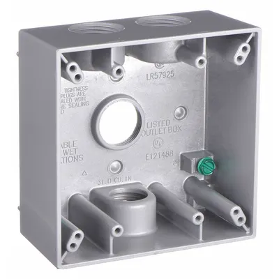 BELL Electrical Box: Aluminum, Square, 2 Gangs, 3/4 in Hub Size, 31 cu in Capacity - Aluminum Weatherproof Electrical Boxes